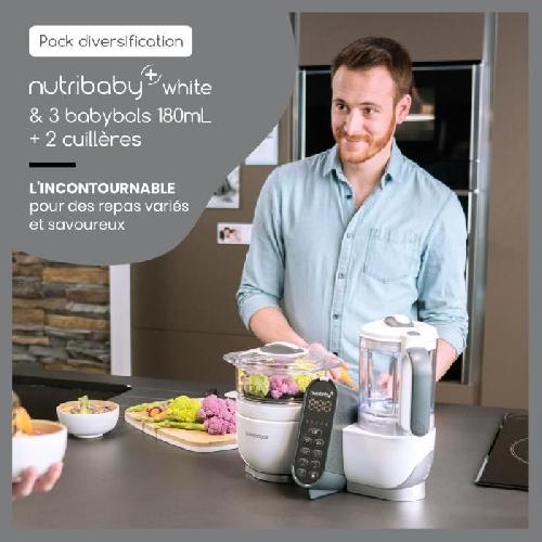 Robot Bebe Babymoov Pack Nutribaby(+) Blanc & 3 Babybols 180mL + 2 cuilleres - Idéal pour la diversification