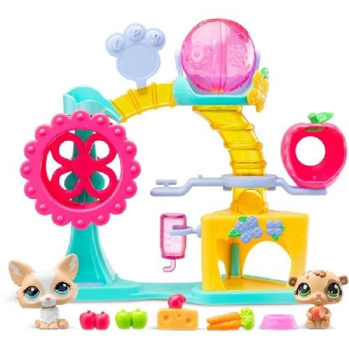 Figurine Miniature - Personnage Miniature BANDAI - Littlest Pet Shop - Coffret Fun Factory - Ensemble de jeu avec 2 animaux. décor et accessoires - BF00519