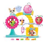 Figurine Miniature - Personnage Miniature BANDAI - Littlest Pet Shop - Coffret Fun Factory - Ensemble de jeu avec 2 animaux. décor et accessoires - BF00519