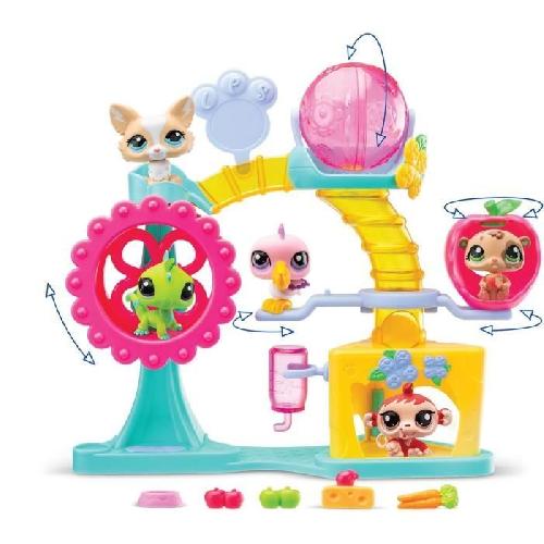 Figurine Miniature - Personnage Miniature BANDAI - Littlest Pet Shop - Coffret Fun Factory - Ensemble de jeu avec 2 animaux. décor et accessoires - BF00519