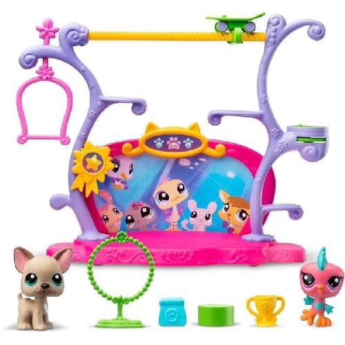 Figurine Miniature - Personnage Miniature BANDAI - Littlest Pet Shop - Coffret Pets Got Talent - Ensemble de jeu avec 2 animaux. décor et accessoires - BF00558