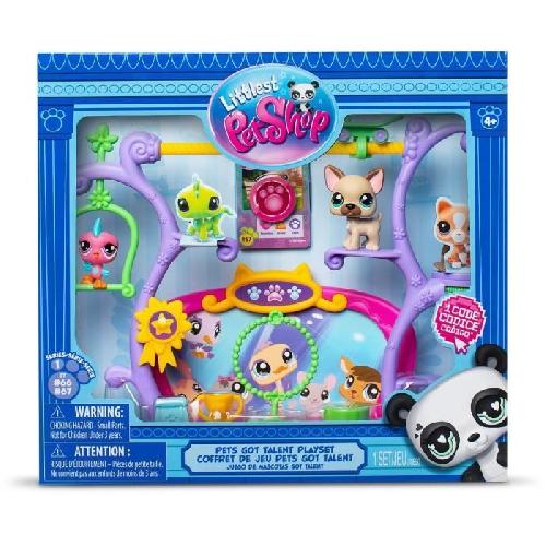 Figurine Miniature - Personnage Miniature BANDAI - Littlest Pet Shop - Coffret Pets Got Talent - Ensemble de jeu avec 2 animaux. décor et accessoires - BF00558