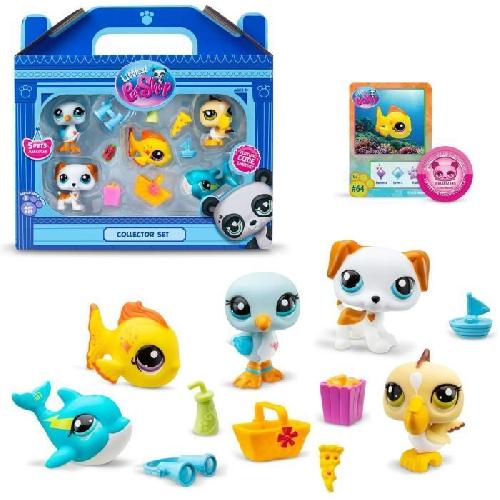 Figurine Miniature - Personnage Miniature BANDAI - Littlest Pet Shop - Collector Set Theme Plage - 5 animaux et accessoires - BF00517