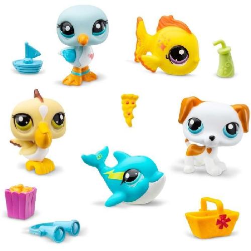 Figurine Miniature - Personnage Miniature BANDAI - Littlest Pet Shop - Collector Set Theme Plage - 5 animaux et accessoires - BF00517