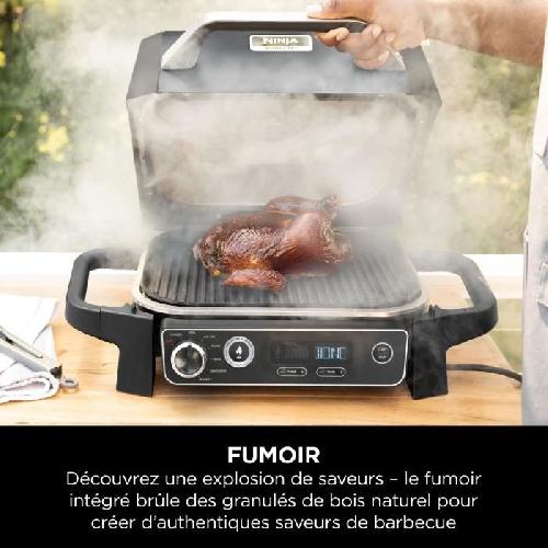 Barbecue De Table - Electrique Barbecue électrique - NINJA - Woodfire - OG701EU - Grill. fumoir & air fryer - Antiadhésif - Gris et noir