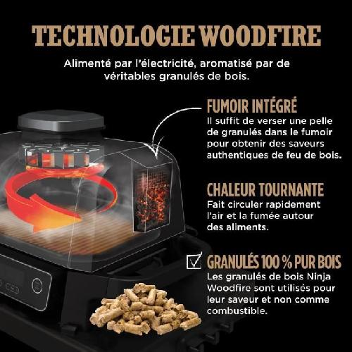 Barbecue De Table - Electrique Barbecue électrique - NINJA - Woodfire - OG701EU - Grill. fumoir & air fryer - Antiadhésif - Gris et noir