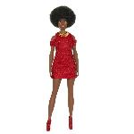 Poupee Barbie-Fashionistas 221-Poupée avec cheveux noirs et robe rouge HRH18