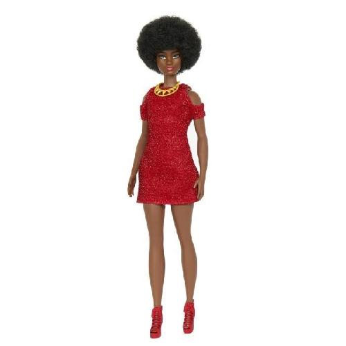 Poupee Barbie-Fashionistas 221-Poupée avec cheveux noirs et robe rouge HRH18