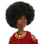 Poupee Barbie-Fashionistas 221-Poupée avec cheveux noirs et robe rouge HRH18