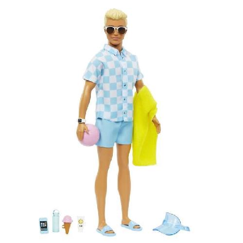 Poupee Barbie-Ken Plage-Poupée blonde short de bain et accessoires de plage HPL74