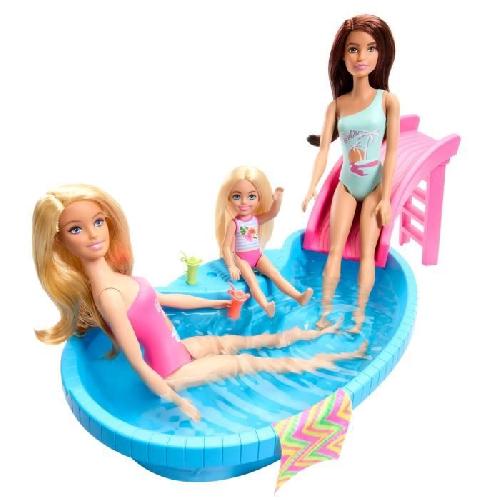 Poupee Barbie-Poupée et accessoires-Coffret poupée blonde avec piscine de reve HRJ74