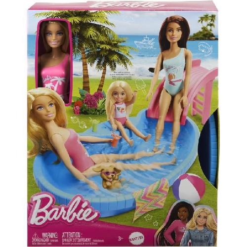 Poupee Barbie-Poupée et accessoires-Coffret poupée blonde avec piscine de reve HRJ74