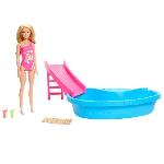 Poupee Barbie-Poupée et accessoires-Coffret poupée blonde avec piscine de reve HRJ74