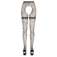 Bas et Collants Collant ouvert resille avec motif sur le haut Taille S-M - Noir