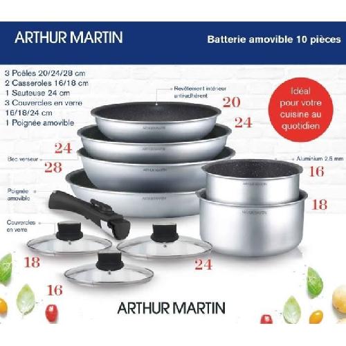 Batterie De Cuisine Batterie de cuisine Arthur Martin AM167S 10 pieces - Aluminium - Poignée amovible - Tous feux dont induction