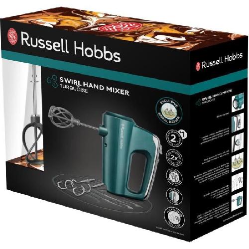 Batteur - Fouet Electrique Batteur Mixeur Swirl - Russell Hobbs - 5 Vitesses - Fonction Turbo - Pétrin - Fouets - Turquoise