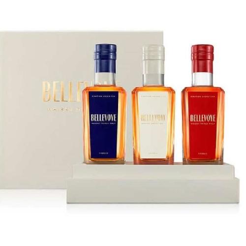Whisky Bourbon Scotch BELLEVOYE - Whisky -  Origine : France - Coffret Tricolore Découverte Bleu. Blanc Rouge - 3 * 20 cl