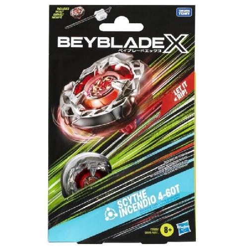 Toupie - Toupie De Competition - Arene - Lanceur Beyblade X. Starter Pack Scythe Incendio 4-60T avec toupie de compétition a rotation droite de type équilibre et lanceur. des 8 ans