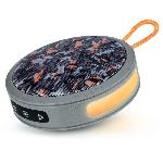 Enceinte - Haut-parleur Nomade - Portable - Mobile - Bluetooth BIGBEN Party - Enceinte Bluetooth ronde avec dragonne et effets lumineux - 15W - Gris et orange camouflage