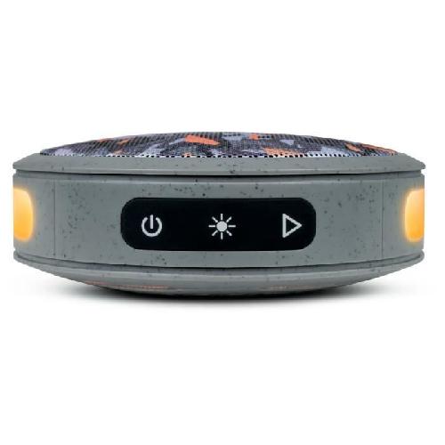 Enceinte - Haut-parleur Nomade - Portable - Mobile - Bluetooth BIGBEN Party - Enceinte Bluetooth ronde avec dragonne et effets lumineux - 15W - Gris et orange camouflage