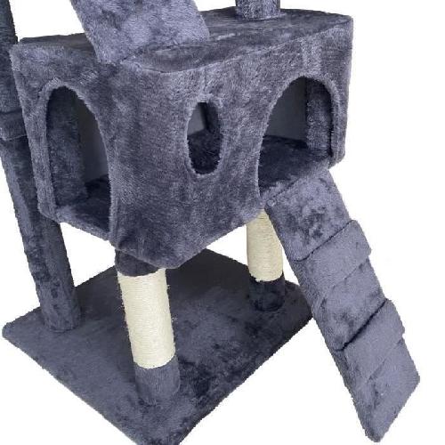 Arbre A Chat BILLY Arbre a chat gris foncé 50 x 50 x 170 cm -  5 plateformes. 2 escaliers. 2 niches. porteaux a griffer