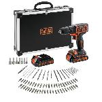 BLACK+DECKER Perceuse Visseuse Sans Fil 18 V Li-Ion avec Chargeur BDCDC18BAFC-QW avec 80 Accessoires. 2 Batteries 1.5 Ah. 1 Coffret