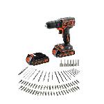 Perceuse BLACK+DECKER Perceuse Visseuse Sans Fil 18 V Li-Ion avec Chargeur BDCDC18BAFC-QW avec 80 Accessoires. 2 Batteries 1.5 Ah. 1 Coffret