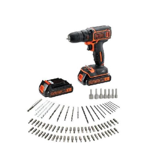 Perceuse BLACK+DECKER Perceuse Visseuse Sans Fil 18 V Li-Ion avec Chargeur BDCDC18BAFC-QW avec 80 Accessoires. 2 Batteries 1.5 Ah. 1 Coffret