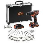 Perceuse BLACK+DECKER Perceuse Visseuse Sans Fil 18 V Li-Ion avec Chargeur BDCDC18BAFC-QW avec 80 Accessoires. 2 Batteries 1.5 Ah. 1 Coffret