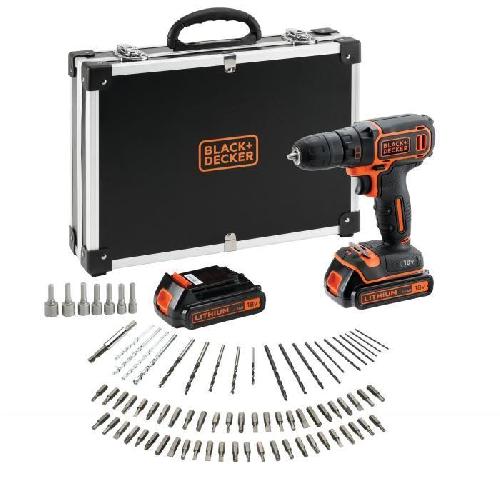 Perceuse BLACK+DECKER Perceuse Visseuse Sans Fil 18 V Li-Ion avec Chargeur BDCDC18BAFC-QW avec 80 Accessoires. 2 Batteries 1.5 Ah. 1 Coffret