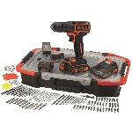 BLACK+DECKER Perceuse Visseuse Sans Fil 18 V Li-Ion avec Chargeur BDCDC18BAST-QW avec 160 Accessoires. 2 Batteries 1.5 Ah. 1