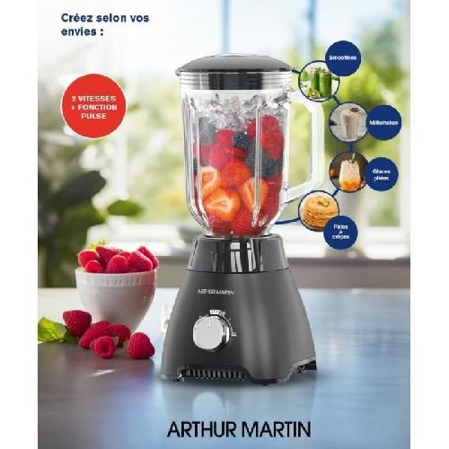 Blender Blender - ARTHUR MARTIN - AMPB40 -Bol en verre gradue 1.5L - 400W - 2 vitesses + pulse - Gris