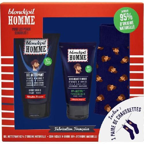 Coffret Produits Hygiene Corps Et Visage BLONDEPIL HOMME Coffret Gel nettoyant + Soin a barbe Peaux Sensibles + Paire de chaussettes