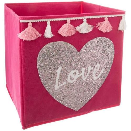 Boite de rangement-tiroir pour meuble en tissu Sequin et Pompons Love - Rose clair - 29x29x29cm
