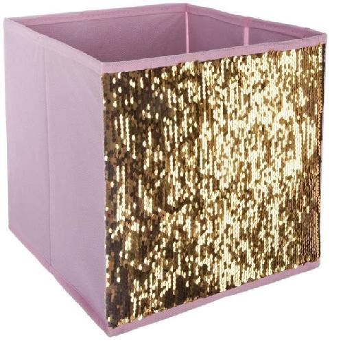 Boite de rangement-tiroir pour meuble en tissu Sequin Rose dore - 24x24x23cm