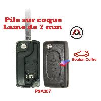 Boitier - Coque De Cle - Telecommande PSA307 - Coque de cle electronique et lame 7mm Citroen-Peugeot - 3 Boutons - Bouton coffre - Pile sur Coque Boitier - Coque De Cle - Telecommande PSA307 - Coque de cle electronique et lame 7mm Citroen-Peugeot - 3 Boutons - Bouton coffre - Pile sur Coque