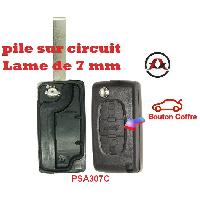 Boitier - Coque De Cle - Telecommande PSA307C - Coque de cle electronique et lame 7mm Citroen-Peugeot - 3 Boutons - Bouton coffre - Pile sur Circuit Boitier - Coque De Cle - Telecommande PSA307C - Coque de cle electronique et lame 7mm Citroen-Peugeot - 3 Boutons - Bouton coffre - Pile sur Circuit