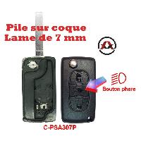 Boitier - Coque De Cle - Telecommande PSA307P - Coque de cle electronique et lame 7mm Citroen-Peugeot - 3 Boutons - Bouton phare - Pile sur Coque Boitier - Coque De Cle - Telecommande PSA307P - Coque de cle electronique et lame 7mm Citroen-Peugeot - 3 Boutons - Bouton phare - Pile sur Coque