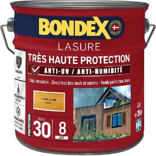 Peinture - Vernis - Traitement (lasure - Effets Decoratifs) BONDEX - LASURE 8 ans - Indice 30 - Chene Clair - Satin - 2.5L