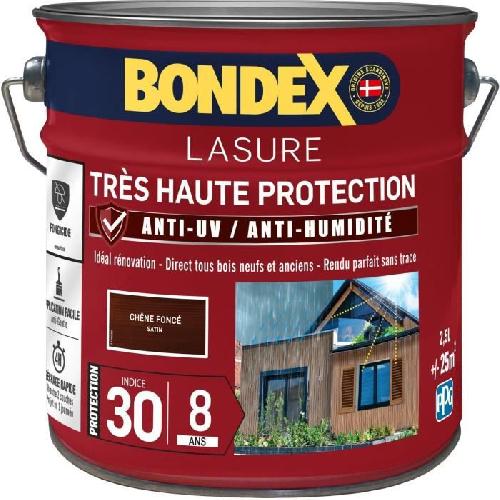 Peinture - Vernis - Traitement (lasure - Effets Decoratifs) BONDEX - Lasure 8 ans - Indice 30 - Chene Fonce - Satin - 2.5L