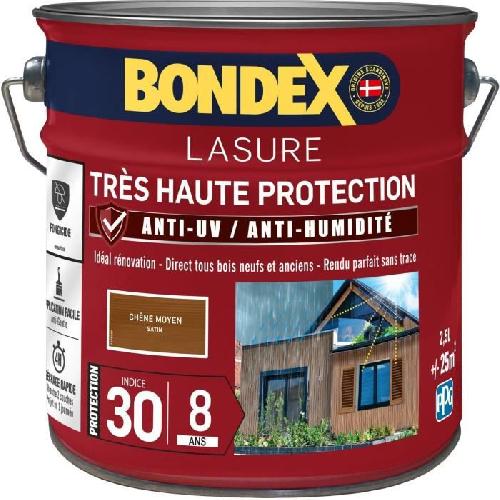 Peinture - Vernis - Traitement (lasure - Effets Decoratifs) BONDEX - Lasure 8 ans - Indice 30 - Chene Moyen - Satin - 2.5L