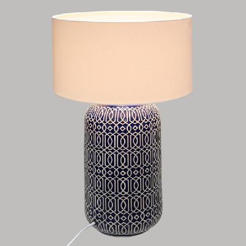 Lampe A Poser BORJA Lampe cylindre en ceramique - E27 - 40 W - H52.5 cm - Bleu et blanc