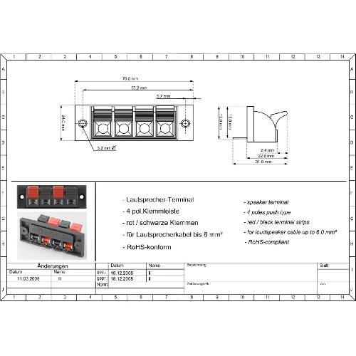 Borne - Bornier Bornier stereo compatible avec haut-parleur - 4 poles - 70x3.5mm