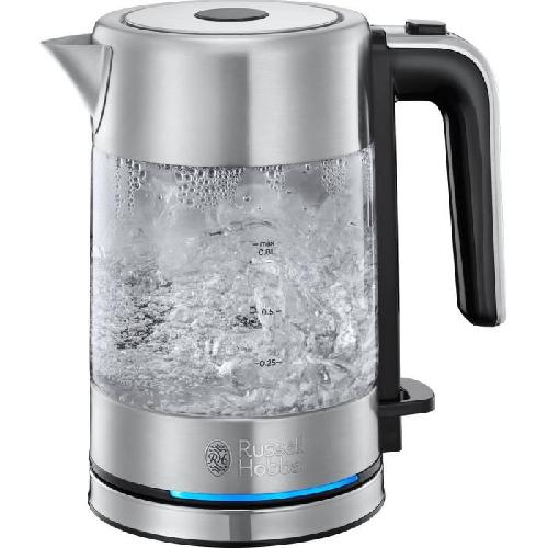 Bouilloire Electrique Bouilloire en Verre - RUSSELL HOBBS - Compact Home - 0.8 L - 2200 W - Économie d'énergie - Éclairage LED - Ouverture automatique