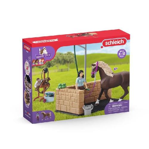 Figurine Miniature - Personnage Miniature Box de lavage pour chevaux Emily et Luna. coffret schleich avec 19 éléments inclus dont 1 cheval schleich. coffret figurines écurie