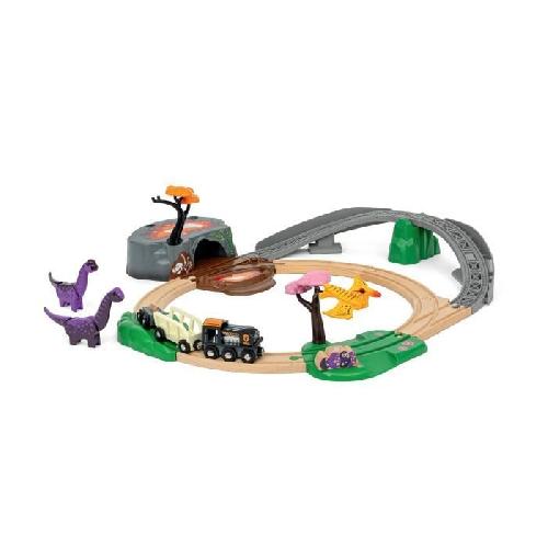 Circuit Miniature BRIO Circuit Aventure Dinosaure 21 pieces - Action de Jeu sans Pile - Dinosaures Inclus - Circuit de Train en Bois - Brio World