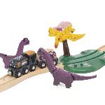 Circuit Miniature BRIO Circuit Aventure Dinosaure 21 pieces - Action de Jeu sans Pile - Dinosaures Inclus - Circuit de Train en Bois - Brio World