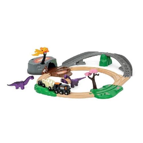 Circuit Miniature BRIO Circuit Aventure Dinosaure 21 pieces - Action de Jeu sans Pile - Dinosaures Inclus - Circuit de Train en Bois - Brio World