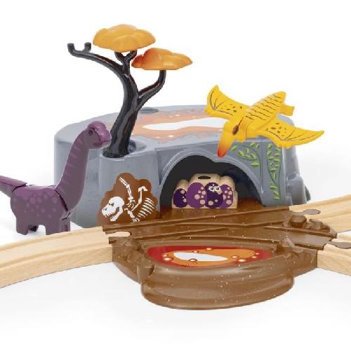 Circuit Miniature BRIO Circuit Aventure Dinosaure 21 pieces - Action de Jeu sans Pile - Dinosaures Inclus - Circuit de Train en Bois - Brio World