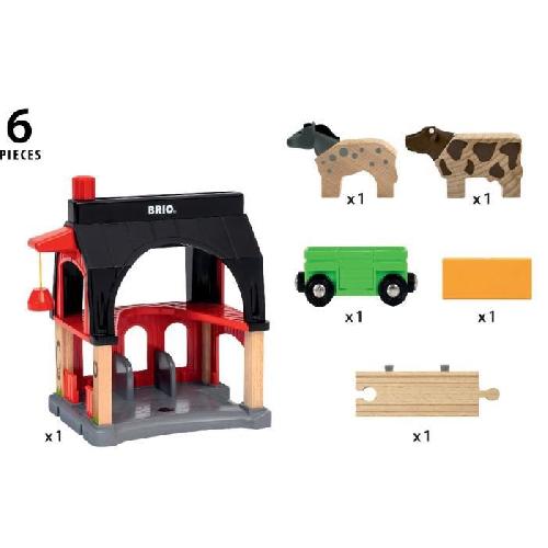 Piece Detachee Monde Miniature BRIO World - 36012 - Grange des animaux - Accessoire pour circuit de train en bois - Jouet pour garçons et filles des 3 ans